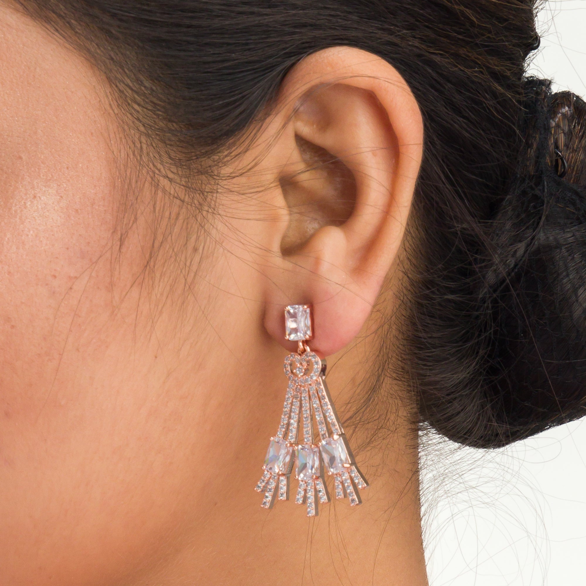 "Elegant rose gold zircon necklace exudes sophistication with timeless sparkle."
