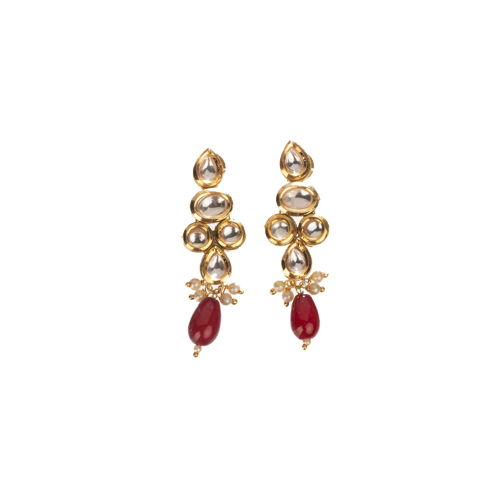 Elegant multicolor Kundan necklace with green and maroon stones for a regal, sophisticated party look.
