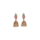 Gold long necklace with multi-color stones exudes vibrant elegance for a festive celebration.
