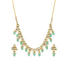 "Light green kundan necklace radiates vibrant, elegant charm."
