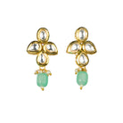 "Light green kundan necklace radiates vibrant, elegant charm."
