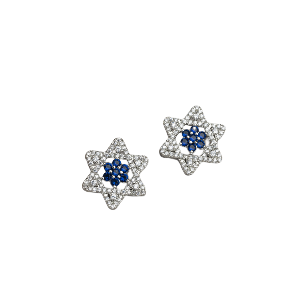 "Blue zircon stud earrings with a starry design add vibrant color and elegant sparkle to your style."
