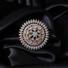 Zircon finger ring with orchid stones offers a vibrant, sophisticated sparkle for parties.
