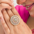 Zircon finger ring with orchid stones offers a vibrant, sophisticated sparkle for parties.
