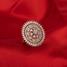 Zircon finger ring with orchid stones offers a vibrant, sophisticated sparkle for parties.

