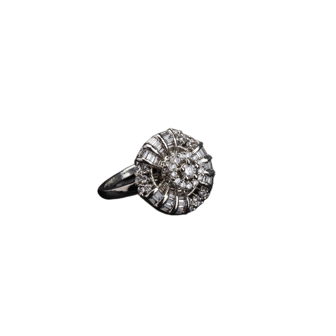 Silver zircon finger ring adds timeless sparkle and versatile elegance for casual wear.
