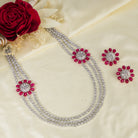 Three-layer silver zircon long necklace with flower design for an elegant sparkle.
