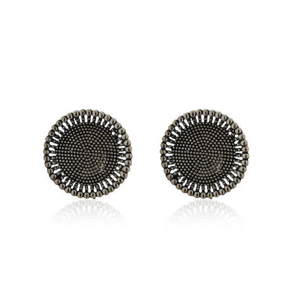 Oxidized silver finger ring with intricate patterns and antique finish for vintage charm.
