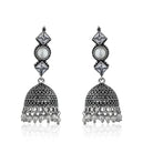 Intricately detailed oxidised jhumka earrings, showcasing a traditional design for a timeless look."
