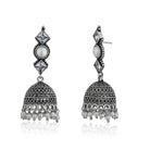 Intricately detailed oxidised jhumka earrings, showcasing a traditional design for a timeless look."
