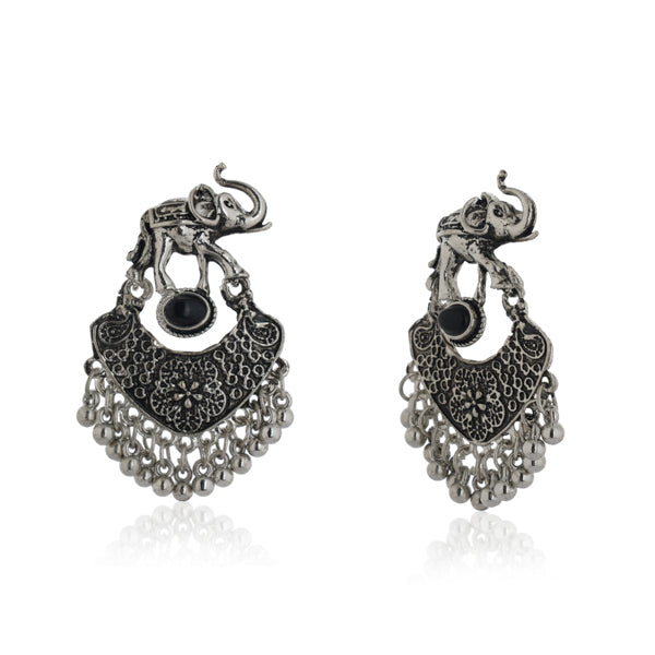 Charming oxidized elephant-design hoops blending tradition with a unique touch.
