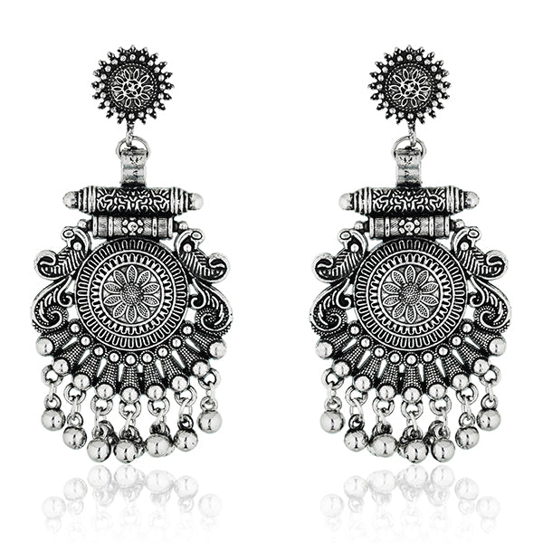 Beautiful oxidized long necklace set with intricate detailing and vintage charm for festive style.
