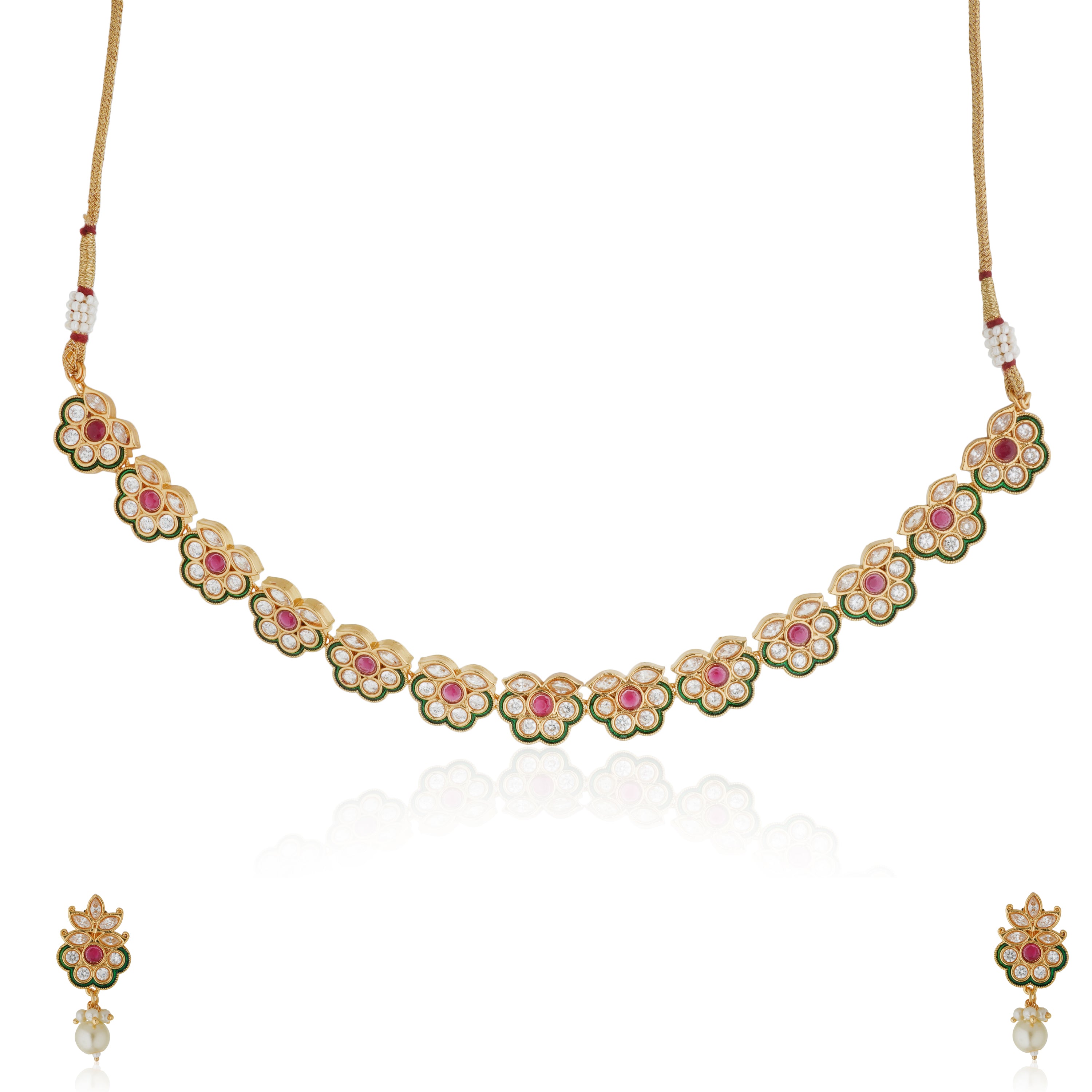 Exquisite Goddess Laxmi crafted temple necklace set with intricate design for festive occasions.
