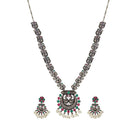 Intricate oxidized necklace set with a beautiful peacock design for a festive look.
