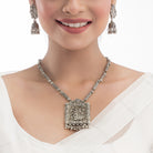 Elegant oxidized long necklace set, perfect for festive looks with a traditional touch.
