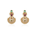 Gold-tone short necklace set with vibrant multicolor stones and matching earrings, perfect for celebrations.
