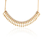 "Gold-tone short necklace set with multicolor stones and zircon accents for a festive look."
