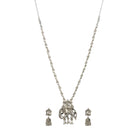 "Intricately crafted oxidized long necklace set with a detailed elephant design, perfect for festivals."
