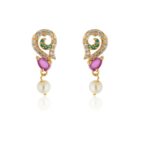 Vibrant multicolor stone-studded goldtone necklace set with matching earrings for festive elegance.

