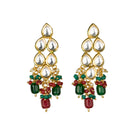 "Elegant double-layer Kundan necklace set with multicolor pearls, perfect for a vibrant festive look."
