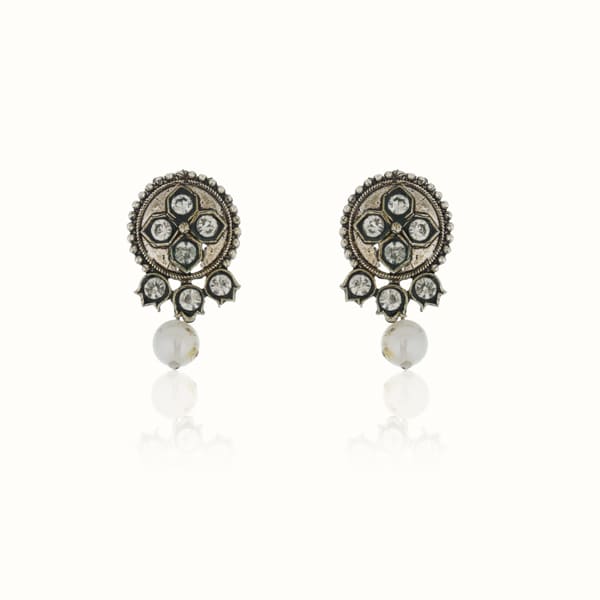 "Charming oxidized silver short necklace set with vintage detailing for any festive outfit."
